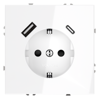 Розетка встраиваемая VOLTUM S70 с заземлением и защитными шторками, с USB, A+С, (белый глянцевы VLS040501