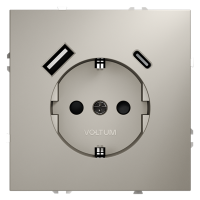 Розетка встраиваемая VOLTUM S70 с заземлением и защитными шторками, с USB, A+С, (кашемир) VLS040503
