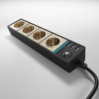 Розеточный блок 4-х местный + 3 USB черный/шампань рифленый Werkel W6514944 4690389163746 a051462