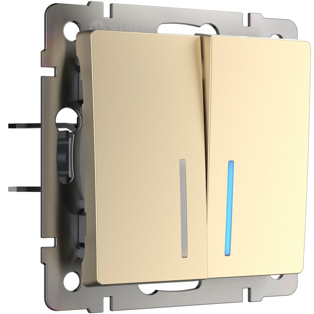 Выключатель двухклавишный с подсветкой шампань Werkel W1120111 4690389157097 a050859 Выключатель двухклавишный с подсветкой шампань Werkel W1120111 4690389157097 a050859