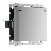 Розетка с заземлением с защитными крышкой и шторками Werkel серебряный W1171206