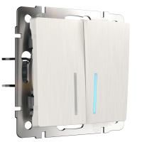 Выключатель двухклавишный с подсветкой перламутровый рифленый Werkel W1120113 4690389160905 a051186