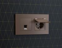 Комплект механизма компьютерной розетки RJ-45 (8P8C) CAT6A экранированной с автоматической защитной шторкой Ambrella Volt Alfa MA642005