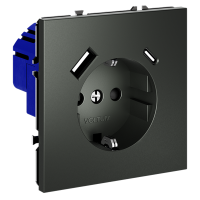 Розетка встраиваемая VOLTUM S70 с заземлением и защитными шторками, с USB, A+С, (титан) VLS040506