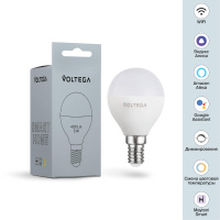 Светодиодная диммируемая лампа Wi-Fi Voltega E14 5W 2700K VG 2428 шар матовый