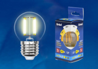 Лампа светодиодная филаментная Uniel E27 5W 3000K прозрачная LED-G45-5W/WW/E27/CL/MB GLM10TR UL-00002370