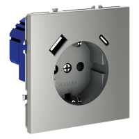 Розетка встраиваемая VOLTUM S70 с заземлением и защитными шторками, с USB, A+С, (сталь) VLS040505