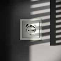 Розетка встраиваемая VOLTUM S70 с заземлением и защитными шторками, с USB, A+С, (сталь) VLS040505