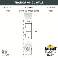 Уличный настенный светильник FUMAGALLI FRANCA 90-2L WALL 3A7.003.000.AXU2L