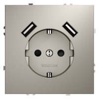 Розетка встраиваемая VOLTUM S70 с заземлением и защитными шторками, с USB, A+A, (кашемир) VLS040403